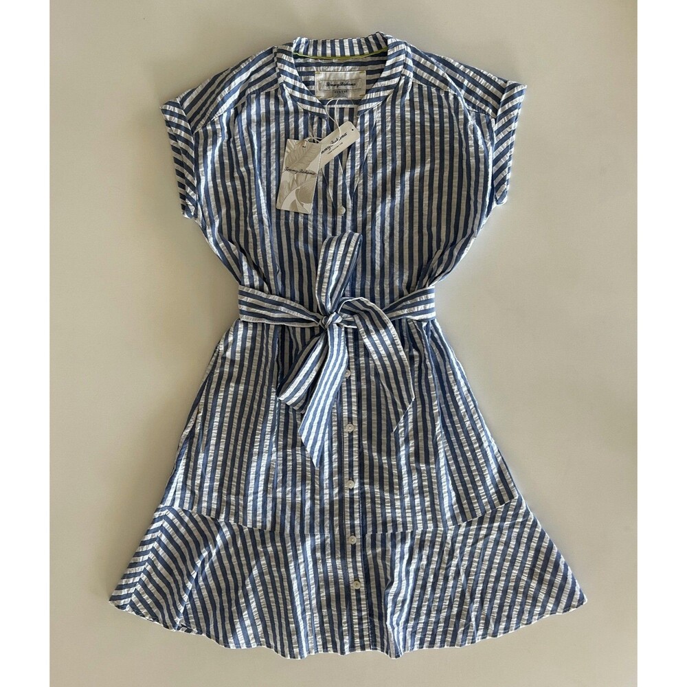 Tommy Bahama Blue Striped Short Sleeve Belted Shirt Dress – Size XXS